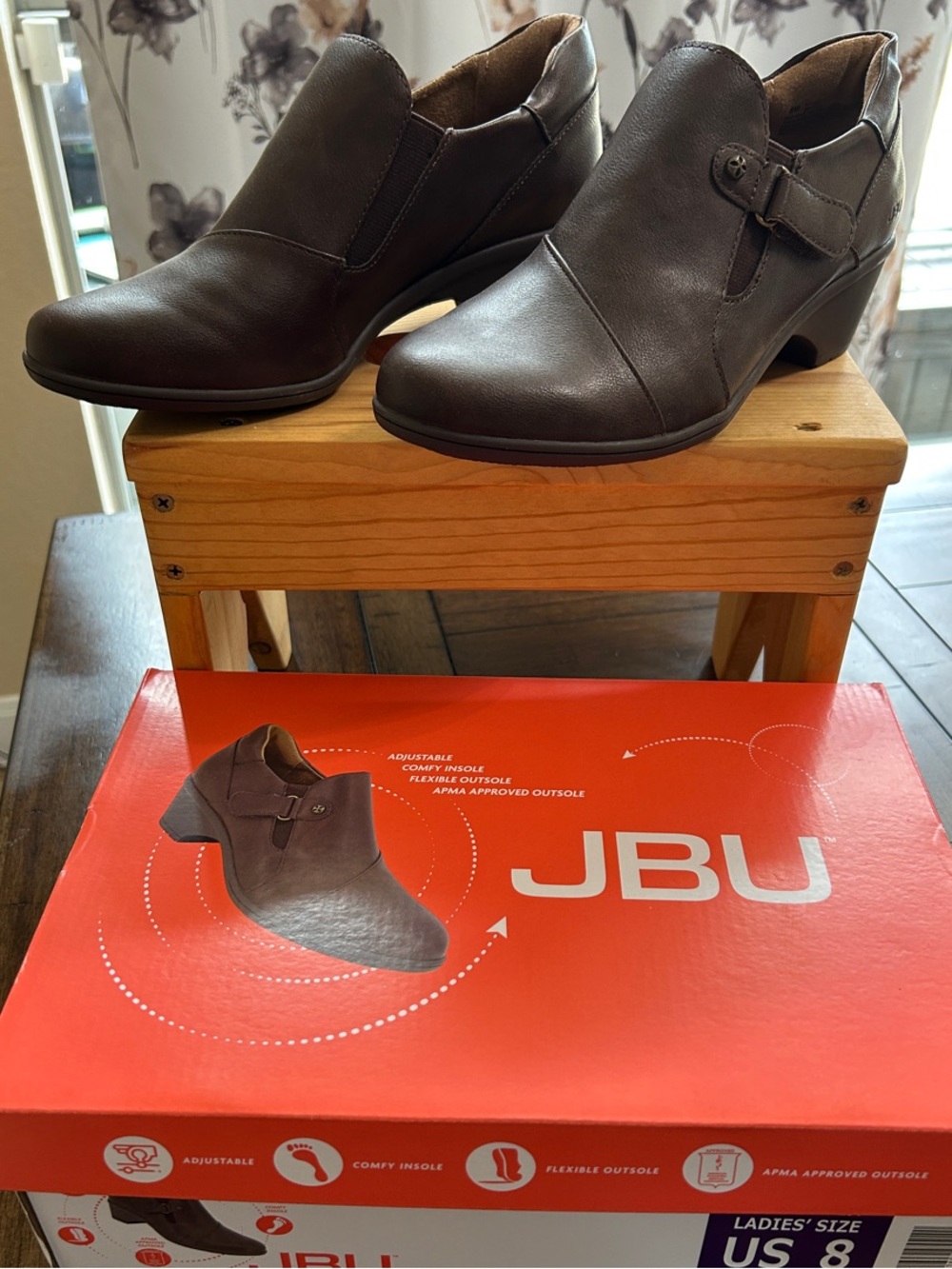 JBU Dark Brown Slip-On Leather Booties with Buckle